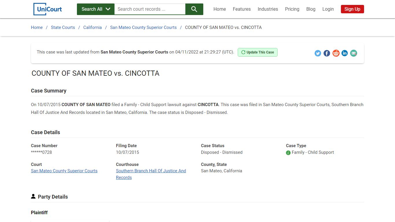 COUNTY OF SAN MATEO vs CINCOTTA | Court Records - UniCourt