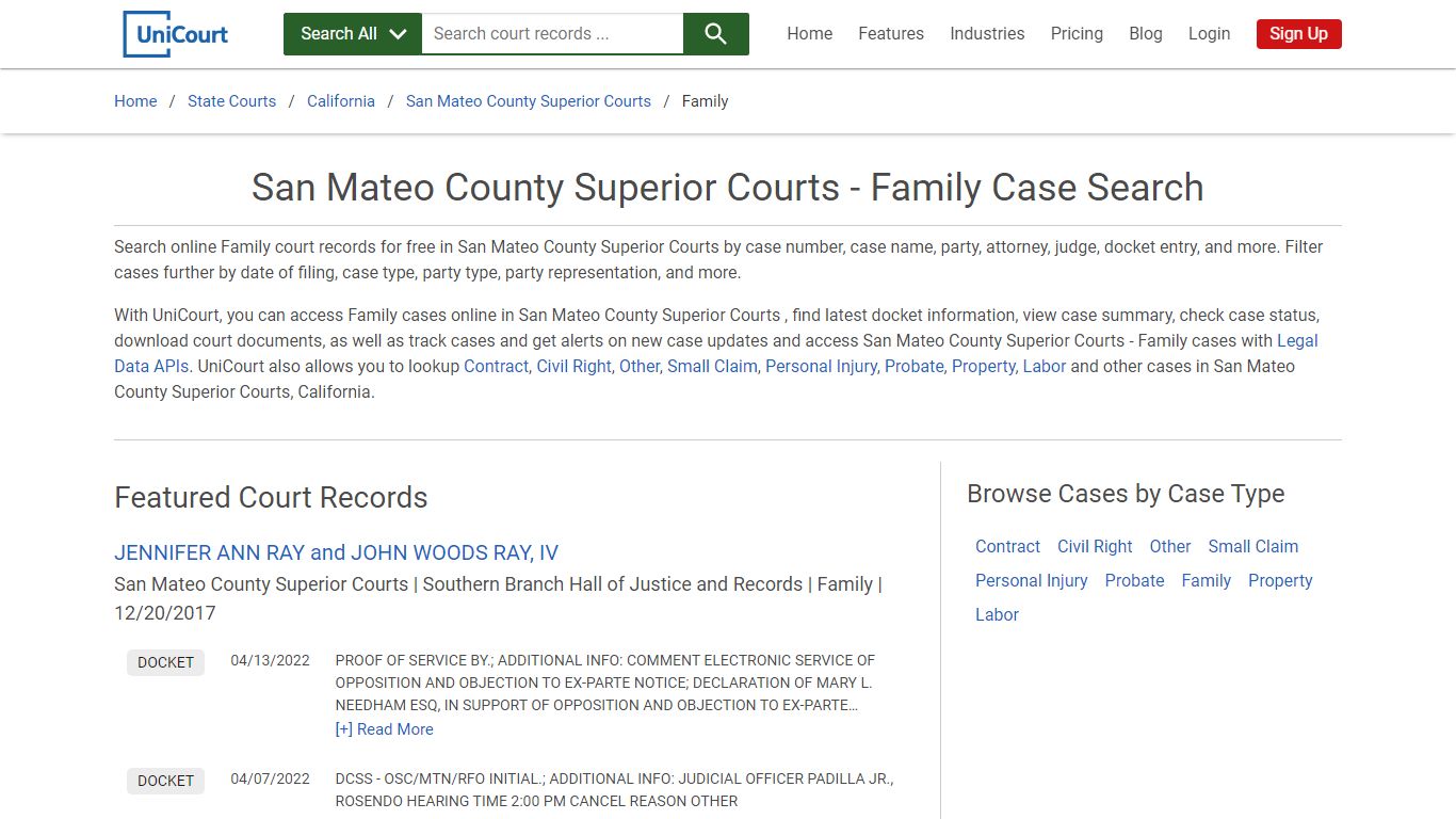 San Mateo County Superior Courts - Family Case Search